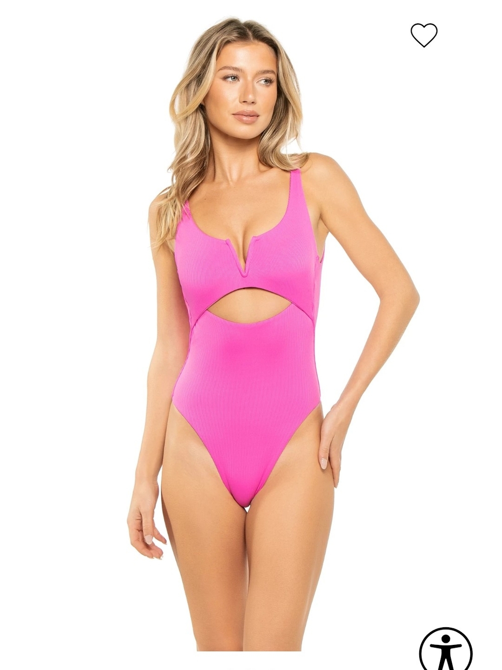 Ribbed Hot Pink Cutout One-Piece Swimsuit